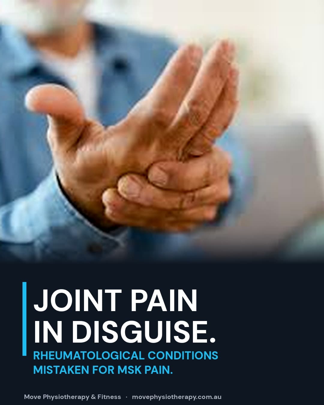 Close up of hands in clinical assessment, illustrating the joint examination relevant to rheumatological conditions